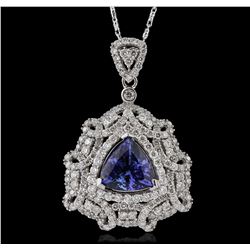 14KT White Gold 3.62ct Tanzanite and Diamond Pendant with Chain