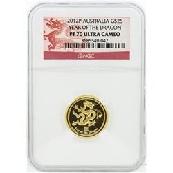 2012P NGC PF70 Ultra Cameo Australia G$25 Year of the Dragon 1/4 oz Gold