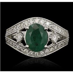 14KT White Gold 1.65ct Emerald and Diamond Ring