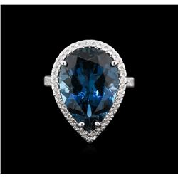 12.06ct Blue Topaz and Diamond Ring - 14KT White Gold