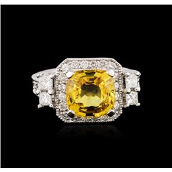 14KT White Gold 4.72ct Yellow Sapphire and Diamond Ring