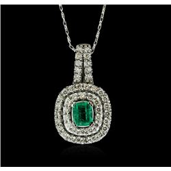 14KT White Gold 0.75ct Emerald and Diamond Pendant With Chain