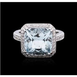 18KT White Gold 6.43ct Aquamarine and Diamond Ring