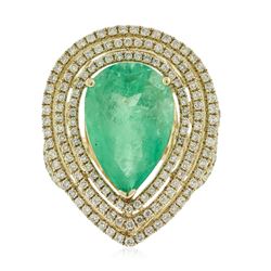 14KT Yellow Gold GIA Certified 7.70ct Emerald and Diamond Ring