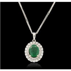 14KT White Gold 1.33ct Emerald and Diamond Pendant With Chain