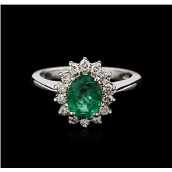 1.00ct Emerald and Diamond Ring - 18KT White Gold