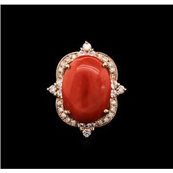 14KT Rose Gold 7.57ct Pink Coral and Diamond Ring