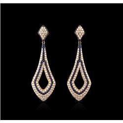 4.48ctw Blue Sapphire and Diamond Earrings - 18KT Rose Gold