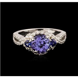 14KT White Gold 1.92ct Tanzanite, Sapphire and Diamond Ring