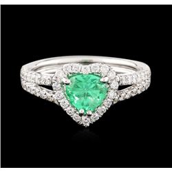 14KT White Gold 0.89ct Emerald and Diamond Ring