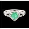 Image 1 : 14KT White Gold 0.89ct Emerald and Diamond Ring