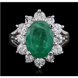 14KT White Gold 3.41ct Emerald and Diamond Ring