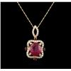 Image 2 : 14KT Yellow Gold 7.91ctw Ruby and Diamond Pendant With Chain