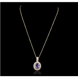 14KT Yellow Gold 4.20ct Tanzanite and Diamond Pendant With Chain