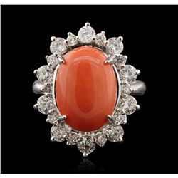 14KT White Gold 5.19ct Coral and Diamond Ring