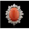 Image 1 : 14KT White Gold 5.19ct Coral and Diamond Ring