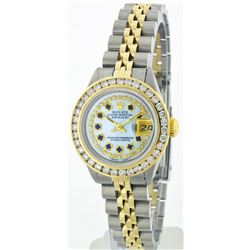 Rolex Two-Tone 1.00ctw Diamond and Sapphire DateJust Ladies Watch