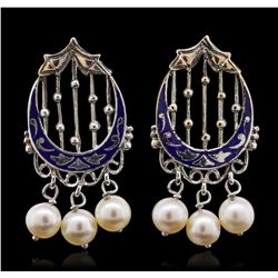 14KT White Gold Pearl and Enamel Earrings