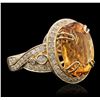 Image 2 : 14KT Yellow Gold 7.71ct Citrine Quartz and Diamond Ring