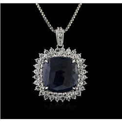 SILVER 19.93ctw Blue and White Sapphire Pendant With Chain