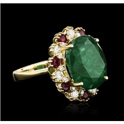 14KT Yellow Gold 7.59ct Emerald, Ruby and Diamond Ring