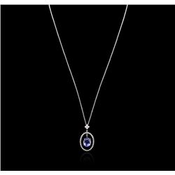 14KT White Gold 3.89ct Tanzanite and Diamond Pendant With Chain