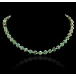 14KT Yellow Gold 37.26ctw Emerald and Diamond Necklace