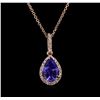 Image 2 : 2.25ct Tanzanite and Diamond Pendant With Chain - 14KT Rose Gold