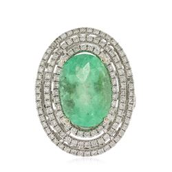 14KT White Gold GIA Certified 6.28ct Emerald and Diamond Ring