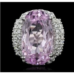 14KT White Gold GIA Certified 20.25ct Kunzite and Diamond Ring