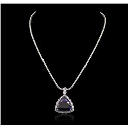 14KT White Gold GIA Certified 46.34ct Tanzanite and Diamond Pendant With Chain