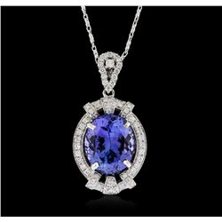 18KT White Gold 6.20ct Tanzanite and Diamond Pendant With Chain