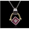 Image 2 : 14KT Two-Tone Gold 0.86ct Ruby, Sapphire and Diamond Pendant With Chain