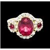 Image 1 : 14KT Yellow Gold 3.30ct Rubellite, Ruby and Diamond Ring