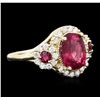 Image 2 : 14KT Yellow Gold 3.30ct Rubellite, Ruby and Diamond Ring