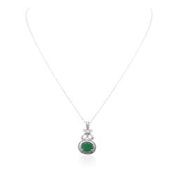 14KT White Gold 4.46ct Emerald and Diamond Pendant With Chain