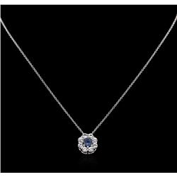 1.20ctw Blue and White Sapphire Pendant With Chain - 14KT White Gold