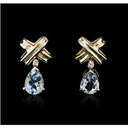 10KT Yellow Gold 1.00ctw Aquamarine and Diamond Earrings