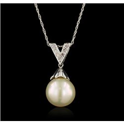 14KT White Gold Pearl and Diamond Pendant With Chain