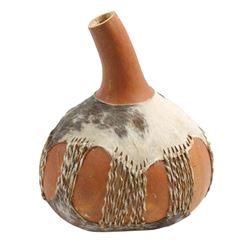 African Carved Gourd With Animal Hide