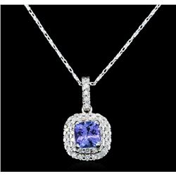 14KT White Gold 1.36ct Tanzanite and Diamond Pendant With Chain