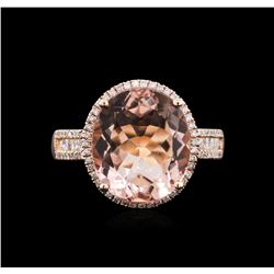 14KT Rose Gold 6.89ct Morganite and Diamond Ring