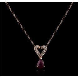 14KT Rose Gold 0.84ct Ruby and Diamond Pendant With Chain