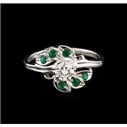 0.40ct Diamond and Emerald Ring - 14KT White Gold