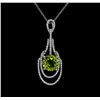 Image 2 : 3.00ct Peridot and Diamond Pendant With Chain - 14KT White Gold