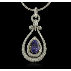 14KT Two-Tone Gold 5.73ct Tanzanite and Diamond Pendant With Chain