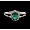 Image 1 : 14KT White Gold 0.63ct Emerald and Diamond Ring