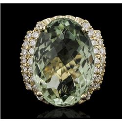 14KT Yellow Gold 16.00ct Green Quartz and Diamond Ring