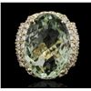 Image 1 : 14KT Yellow Gold 16.00ct Green Quartz and Diamond Ring