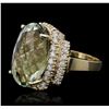 Image 2 : 14KT Yellow Gold 16.00ct Green Quartz and Diamond Ring
